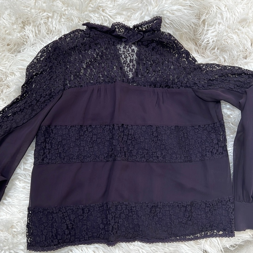 Lace long sleeve lined plum colored top